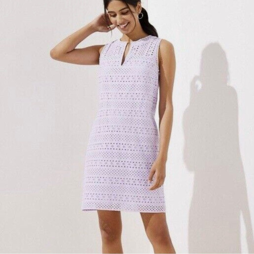 LOFT Eyelet Cotton Lavender Shift Dress Size 2